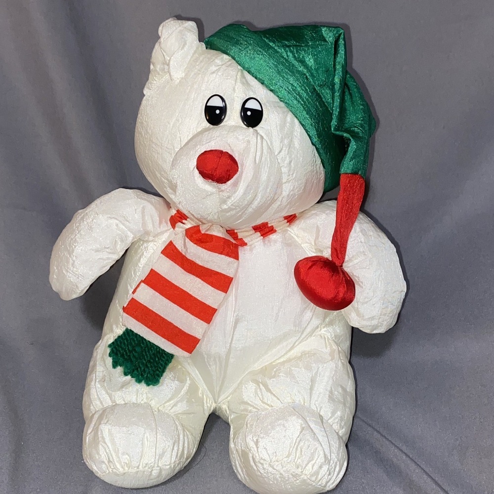 Vtg. 10"‎ Nylon White Plush Christmas Puffalump Style Polar Bear Great Condition
